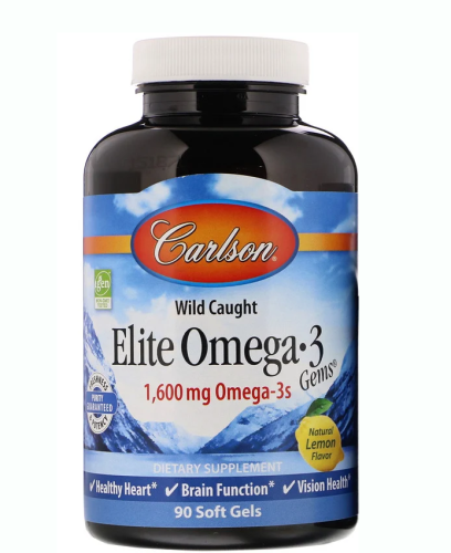 Elite Omega-3 Gems (Со Вкусом Лимона) 1600 mg - 90 капсул (Carlson Labs)