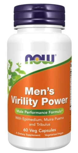 Now Foods Men's Virility Power (Повышение тестостерона, мужской комплекс с эпимедиумом, муирой пуама и трибулусом) 60 растительных капсул