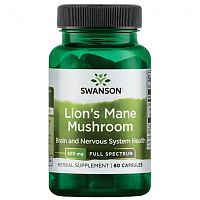 Swanson Lion's Mane Mushroom Full Spectrum (Ежовик гребенчатый полного спектра) 500 мг. 60 капсул