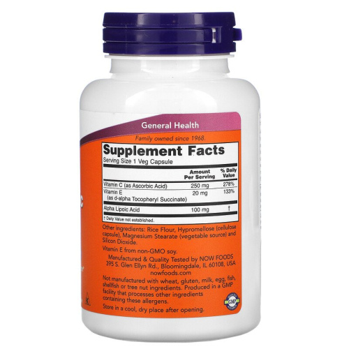 Now Foods Alpha Lipoic Acid (Альфа-липоевая кислота) 100 мг. 120 растительных капсул фото 2