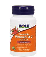 Vitamin D-3 5000 IU 120 жеват табл (NOW) натуральная мята