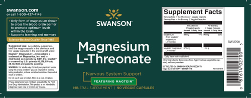 Magnesium L-Threonate 144 mg (Магний L-Треонат 144 мг) 90 вег капсул (Swanson) фото 3