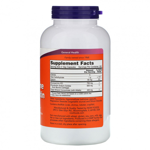 Now Foods Глюкозамин и Хондроитин (Glucosamine & Chondroitin) 240 растительных капсул фото 2