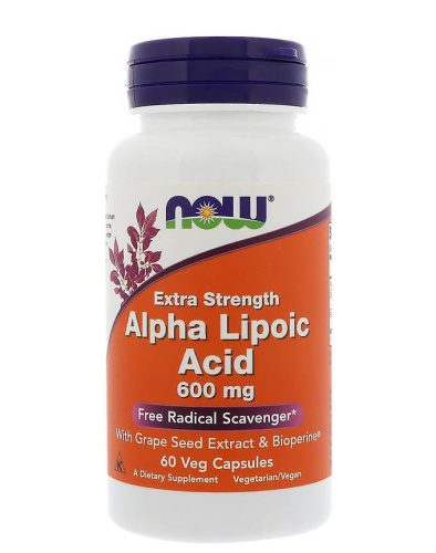 Now Foods Альфа-липоевая кислота усиленного действия 600 мг. 60 растительных капсул
