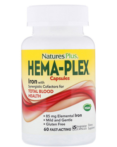 NaturesPlus Hema-Plex Iron Capsules (Железо с синергетическими кофакторами для общего здоровья крови) 60 растительных капсул быстрого действия фото 6