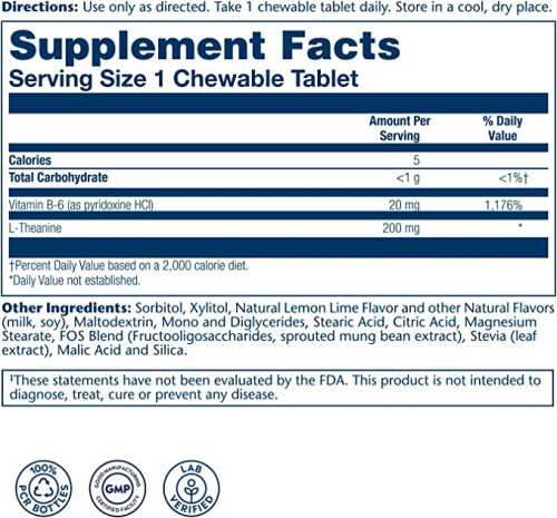 Solaray L-Theanine Chewables (L-Теанин) 200 мг. 30 жевательных таблеток фото 3