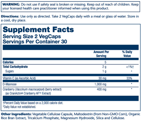 D-Mannose 1000 mg CranActin (D-манноза 1000 мг с экстрактом клюквы) 60 вег капс (Solaray) фото 2