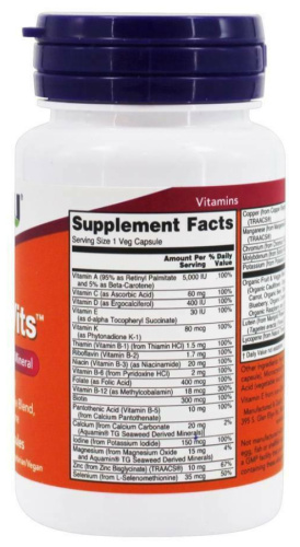 Now Foods Daily Vits (Дейли Витс, Мультивитаминный комплекс) 30 растительных капсул фото 3