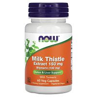 Now Foods Silymarin Milk Thistle Extract with Turmeric (Силимарин, экстракт расторопши с куркумой) 150 мг. 60 растительных капсул