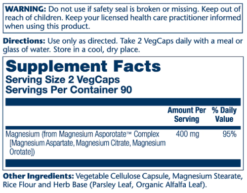 Solaray Magnesium Asporotate (Аспартат магния) 400 мг. 180 растительных капсул фото 4