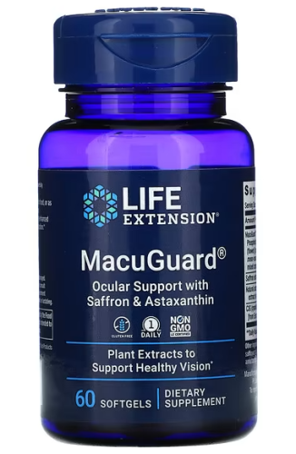 Life Extension MacuGuard Ocular Support with Saffron & Astaxanthin (Поддержка зрения с шафраном и астаксантином) 60 мягких капсул