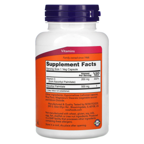 Now Foods Ascorbyl Palmitate 500 мг. (Жирорастворимый Витамин С) 100 капсул фото 2