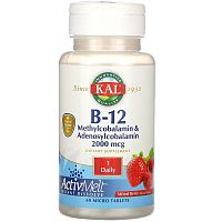 B-12 methylcobalamin 1000 мкг & Adenosylcobalamin 1000 мкг 60 таблеток с ягодным вкусом (KAL)