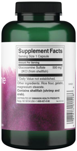 Glucosamine Sulfate 2Kcl (сульфат глюкозамина 2KCl) 500 мг 250 капсул (Swanson) фото 2