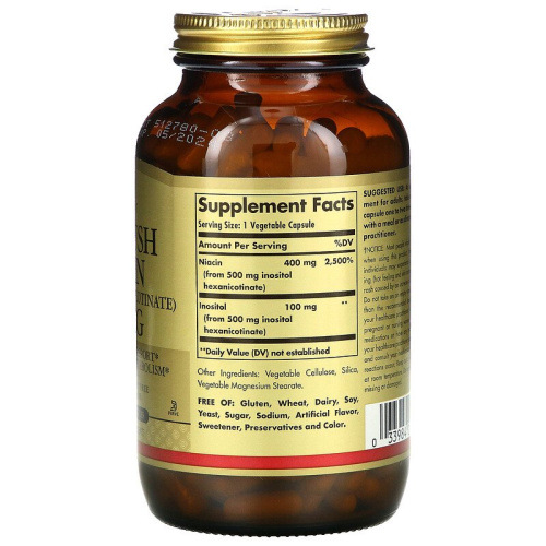 No-Flush Niacin 500 мг (Витамин B3) 250 вег капсул (Solgar) фото 2