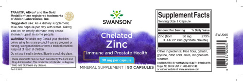 Chelated Zinc 30 mg Albion (Хелатный цинк 30 мг) 90 капсул (Swanson) фото 3