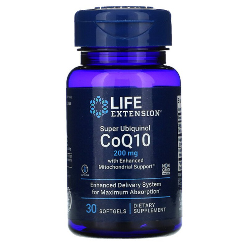 Life Extension Super Ubiquinol CoQ10 with Enhanced Mitochondrial Support (Суперубихинол коэнзим Q10 с улучшенной поддержкой митохондрий) 200 мг. 30 мягких капсул