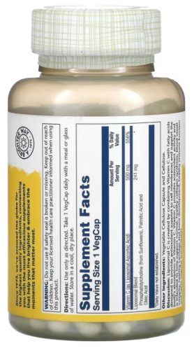 Solaray Liposomal Vitamin C (Липосомальный витамин С) 500 мг. 100 растительных капсул фото 5