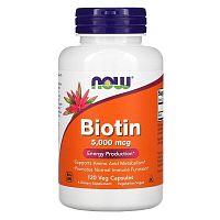 Now Foods Биотин Biotin 5000 мкг. 120 растительных капсул 