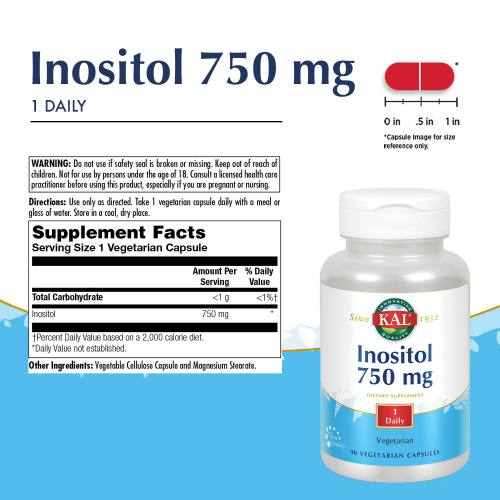 Inositol 750 мг (Инозитол) 90 капсул (KAL) фото 2