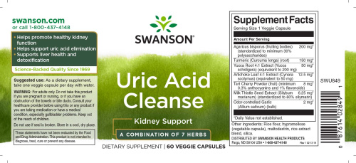 Uric Acid Cleanse (Очищение от мочевой кислоты) 60 вег капсул (Swanson) фото 3