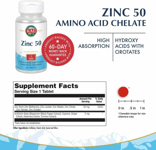 Zinc 50 мг (Цинк) 60 таблеток (KAL) фото 2