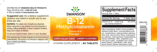 Vitamin B-12 Methylcobalamin 2500 mcg (Витамин Б-12 Метилкобаламин 2500 мкг) 60 таблеток (Swanson) фото 3