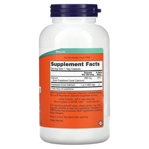 Now Foods Coral Calcium (Кальций из кораллов) 1000 мг. 250 растительных капсул фото 2