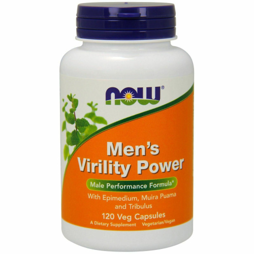 Now Foods Men's Virility Power (Повышение тестостерона, мужской комплекс с эпимедиумом, муирой пуама и трибулусом) 120 растительных капсул