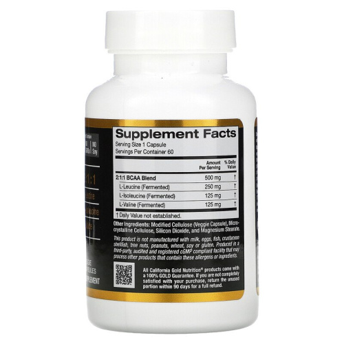 BCAA  AjiPure® (аминокислоты с разветвленными цепями) 500 мг 60 капсул (California Gold Nutrition) фото 2