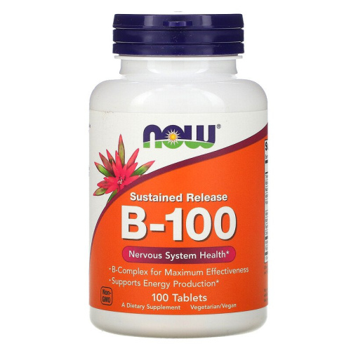 Now Foods Sustained Release B-100 (Комплекс витаминов группы B, длительного высвобождения) 100 таблеток