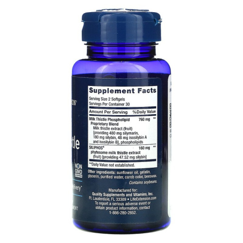 Life Extension Advanced Milk Thistle (Экстракт Расторопши с Фосфолипидами) 760 мг. 60 капсул фото 2