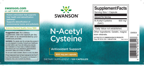 NAC N-Acetyl Cysteine 600 mg (N-Ацетил Цистеин 600 мг) 100 вег. капсул (Swanson) фото 3