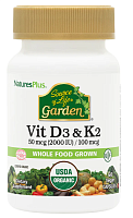 Vit D3 & K2 2000 IU / 100 mcg Source of Life Garden 60 вег капсул (NaturesPlus)