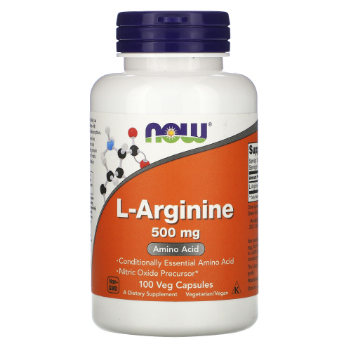 Now Foods L-Arginine (L-Аргинин) 500 мг. 100 растительных капсул