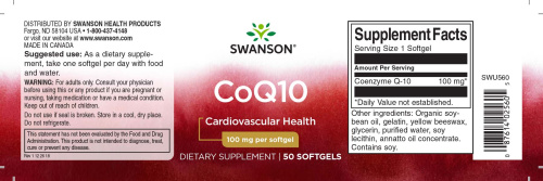 CoQ10 100 mg (Коэнзим Q10 100 мг) 50 мягких капсул (Swanson) фото 3