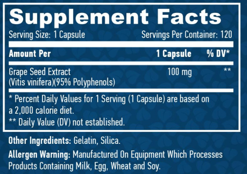 Grape Seed Extract 100 mg (Экстракт из косточек винограда 100 мг) 120 капсул (Haya Labs) фото 2