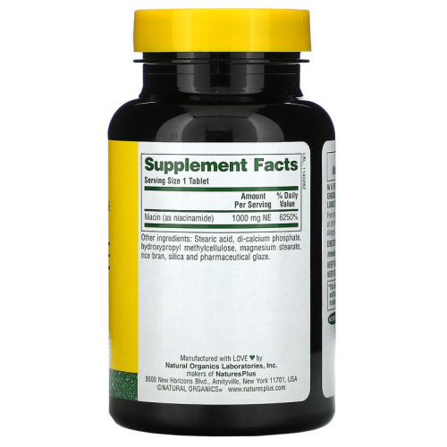 Niacinamide 1000 мг (Ниацинамид) 90 таблеток (NaturesPlus) фото 2