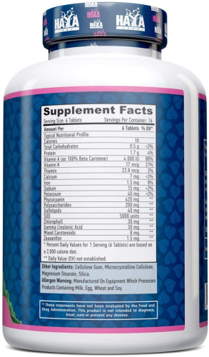 All Natural Spirulina 500 mg (Спирулина 500 мг) 100 таб (Haya Labs) фото 3