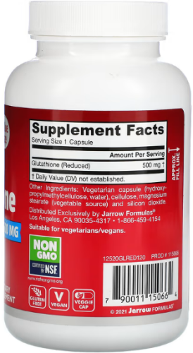 Glutathione Reduced (Глутатион восстановленный) 500 мг 120 вег капсул (Jarrow Formulas) фото 2