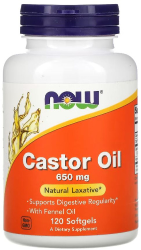 Now Foods Castor Oil (Касторовое масло) 650 мг. 120 мягких капсул