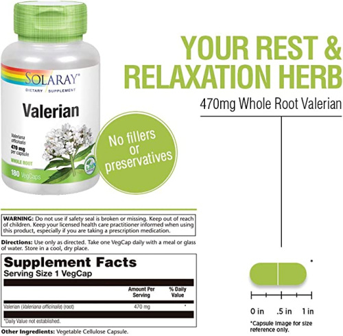 Solaray True Herbs Valerian (Валериана) 470 мг. 180 растительных капсул фото 5