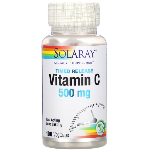 Vitamin C 500 mg TR with Rose Hips & Acerola (Витамин C 500 мг) 100 вег капсул (Solaray) фото 4