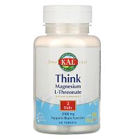 KAL Магний L-Треонат для улучшения работы мозга (Think Magnesium L-Threonate) 2000 мг. 60 таблеток