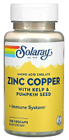 Solaray Amino Acid Chelate Zinc Copper with Kelp & Pumpkin Seed (Цинк и медь с бурыми водорослями и тыквенными семечками) 100 растительных капсул