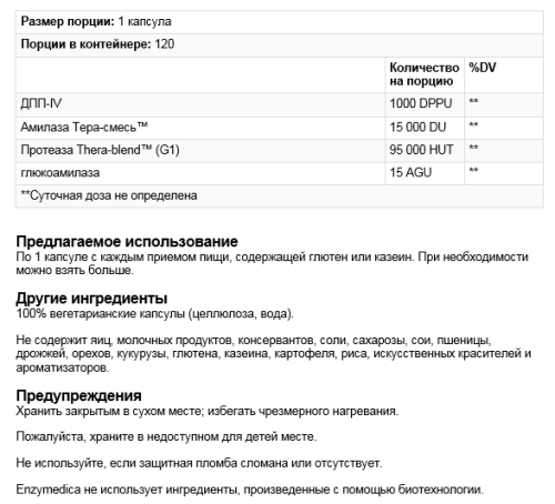 GlutenEase™ 120 капсул (Enzymedica) фото 2