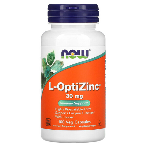 Now Foods L-OptiZinc with Copper (L-ОптиЦинк, комплекс Цинка и Меди) 30 мг. 100 растительных капсул