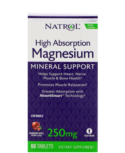 Magnesium со вкусом клюквы и яблока 250 мг 60 таблеток (Natrol)