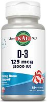 Vitamin D-3 125 mcg (5000 IU) срок 03.2024 Витамин Д-3 125 мкг (5000 МЕ) 60 жев таблеток (KAL) мята 