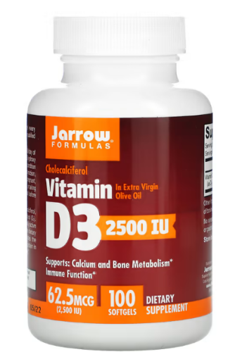 Vitamin D3 62.5 mcg (2500 IU) Cholecalciferol (D-3 холекальциферол) 100 мяг капсул (Jarrow Formulas)